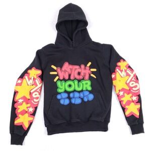 Watch Your Step Hoodie‎ Pullover Unisex Large Black Streetwear Y2K Indie
